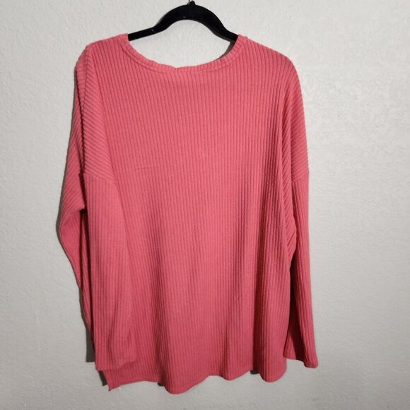 Time and Tru Sweater Womens Large Ribbed Knit Pullover V Neck Long Sleeve Relaxe - Picture 4 of 9